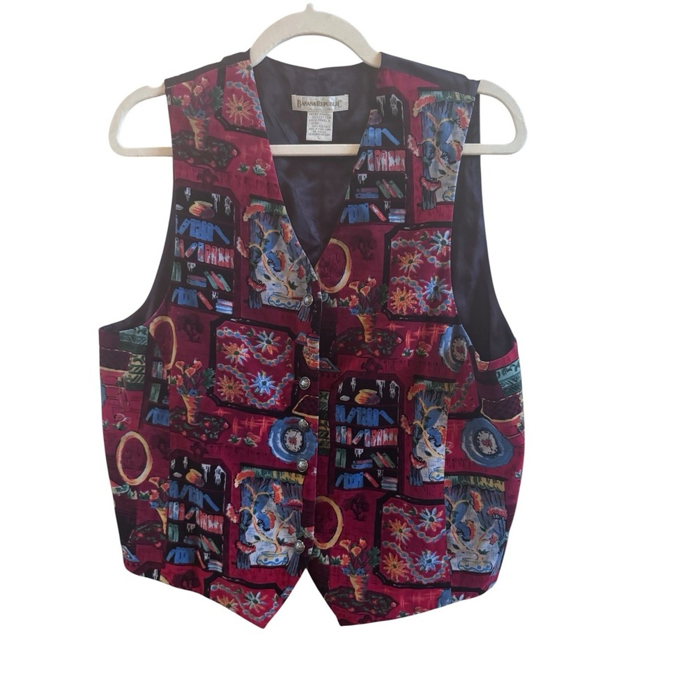 Vintage 1990s Banana Republic Velvet Tapestry Vest Women's‎ Large Library Design
